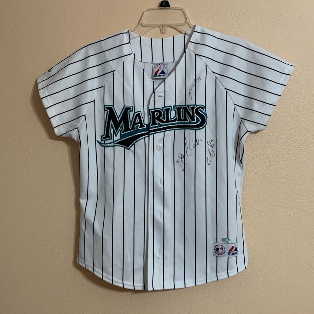 Women's Majestic Miami Marlins White jersey size Small 3 Autographs